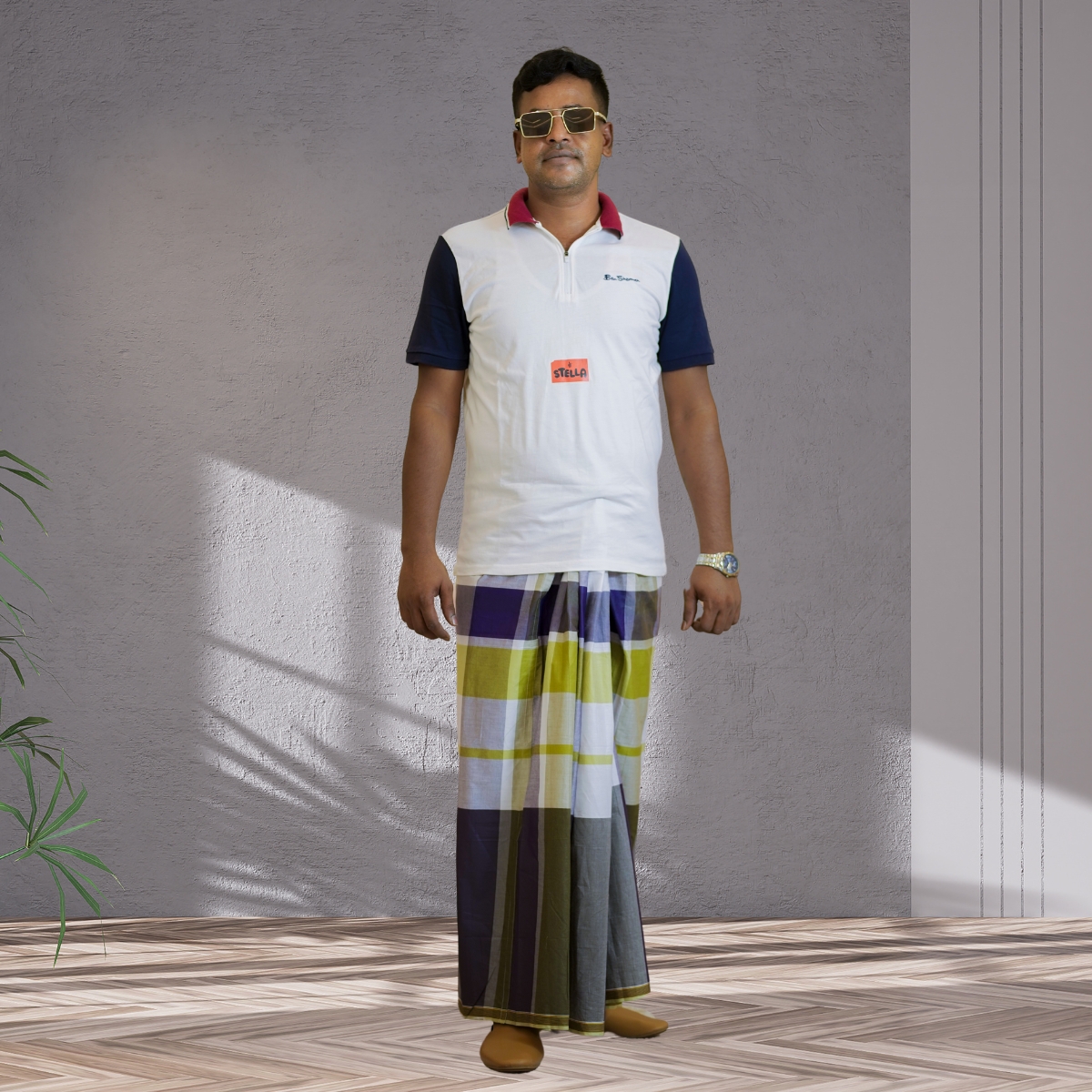 Bold Olive-Purple Check Lungi – Aayin Quality