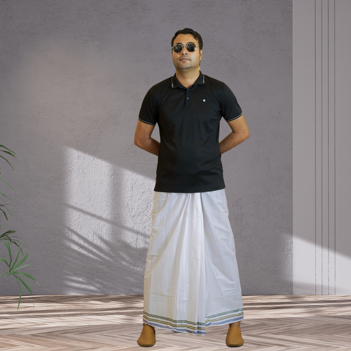 White Check Lungi with Blue-Green Border – Aayin Quality