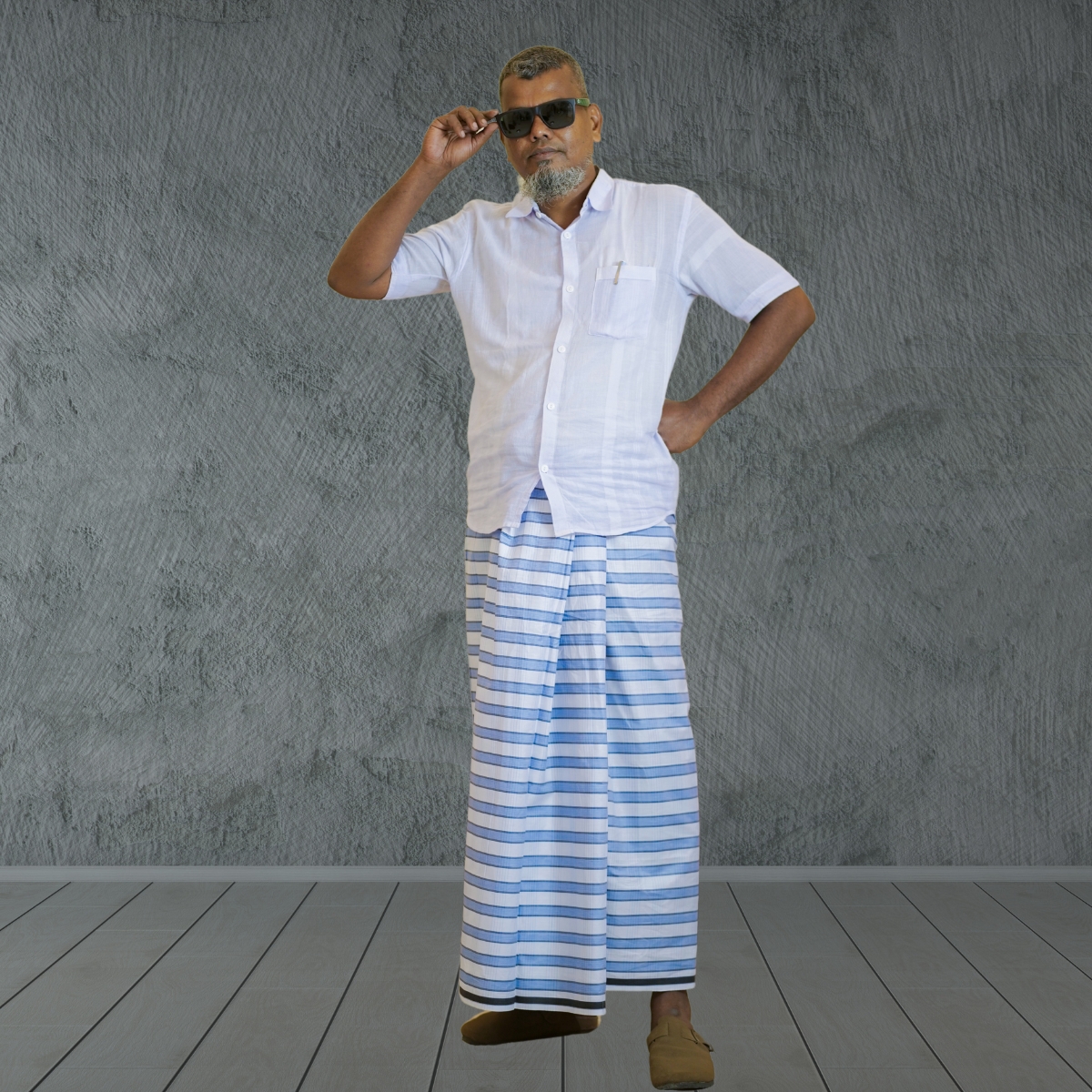 White Check Lungi with Blue-Green Border – Aayin Quality